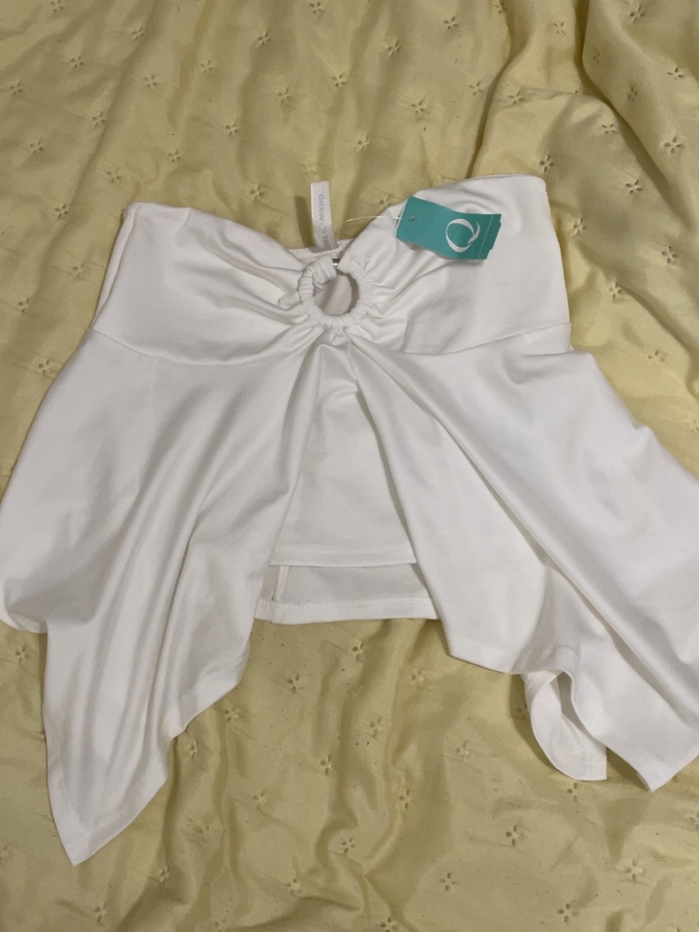 White Strapless Ring-Front Crop Top
